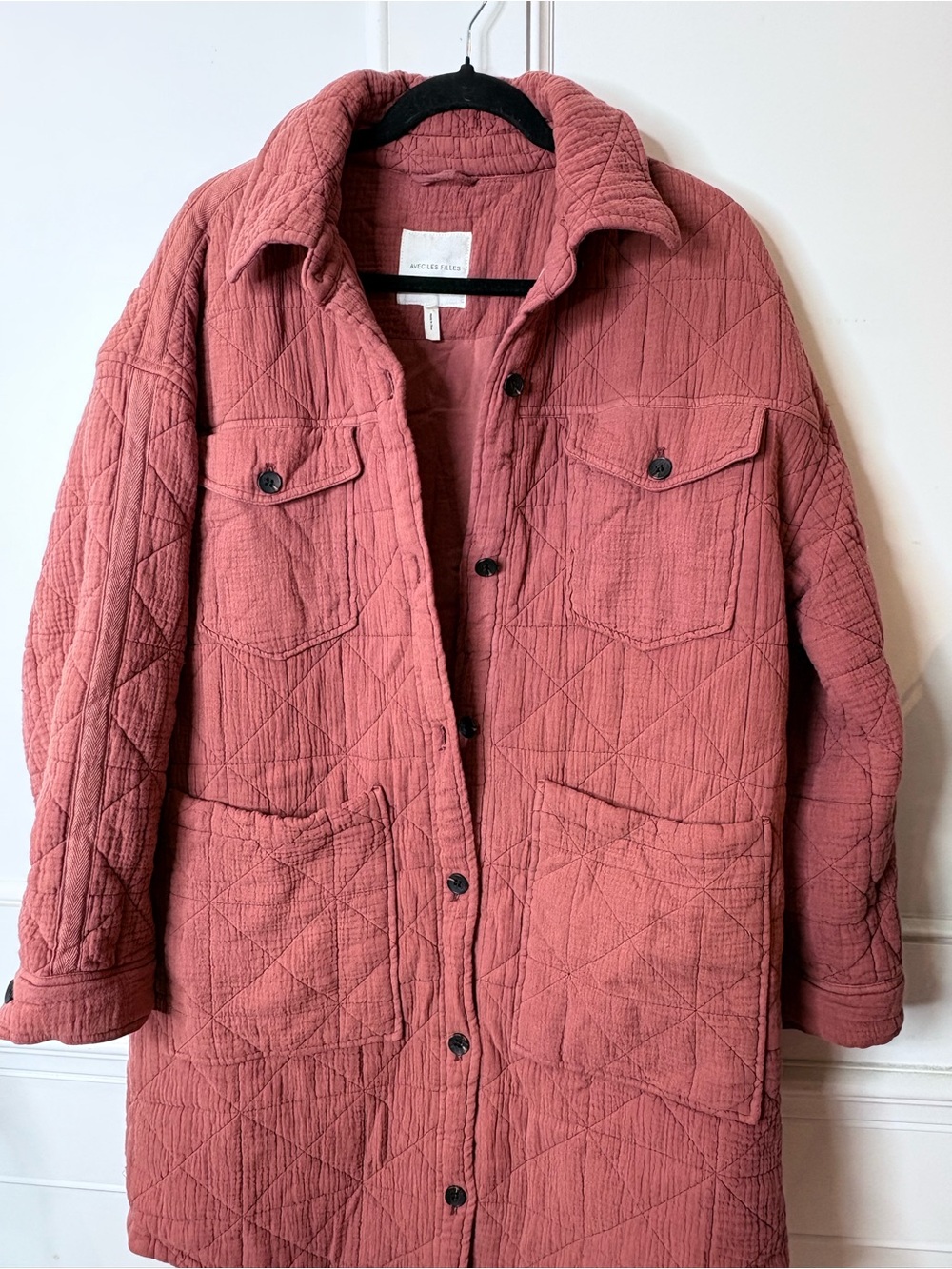 Avec Les Filles Quilted Long quilted farm girl jacket in Dusty Rose - Picture 12 of 16